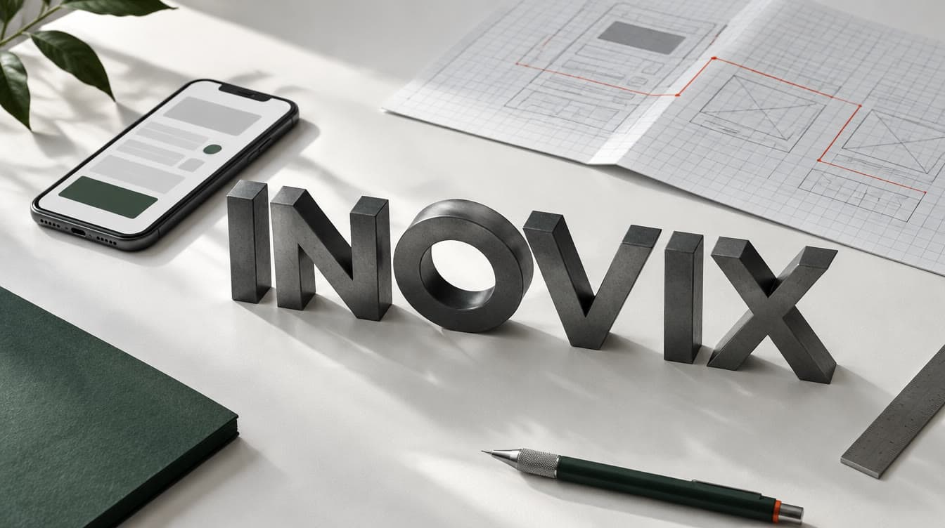 Illustrasjon av INOVIX med skisser av en digital brukerreise.